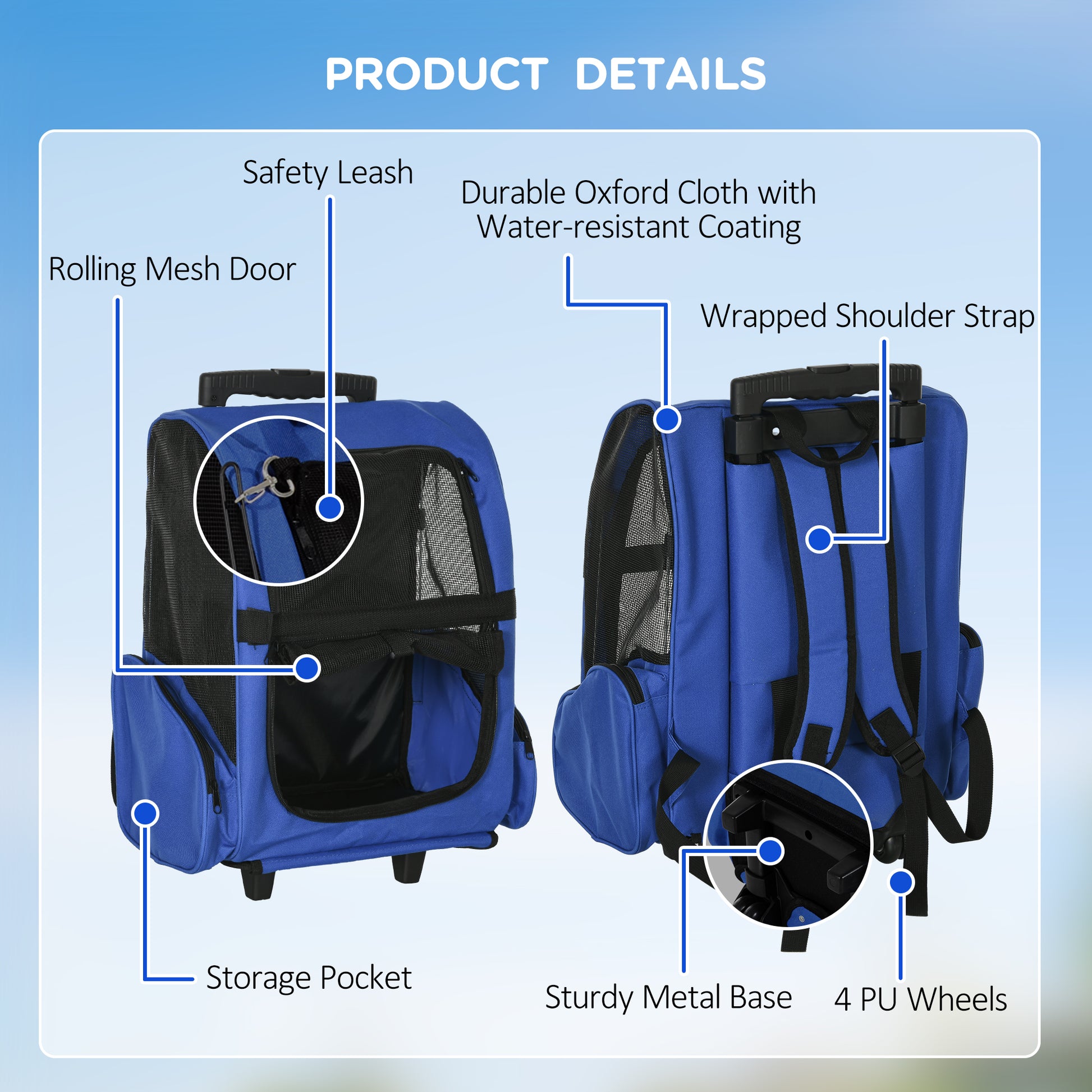 Portable Pet Carrier Backpack With Trolley Telescopic Aosom UK