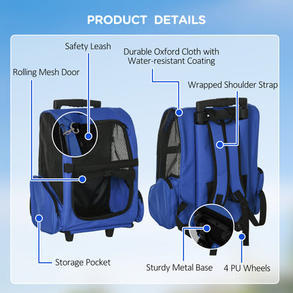 Portable Pet Carrier Backpack With Trolley Telescopic Aosom UK