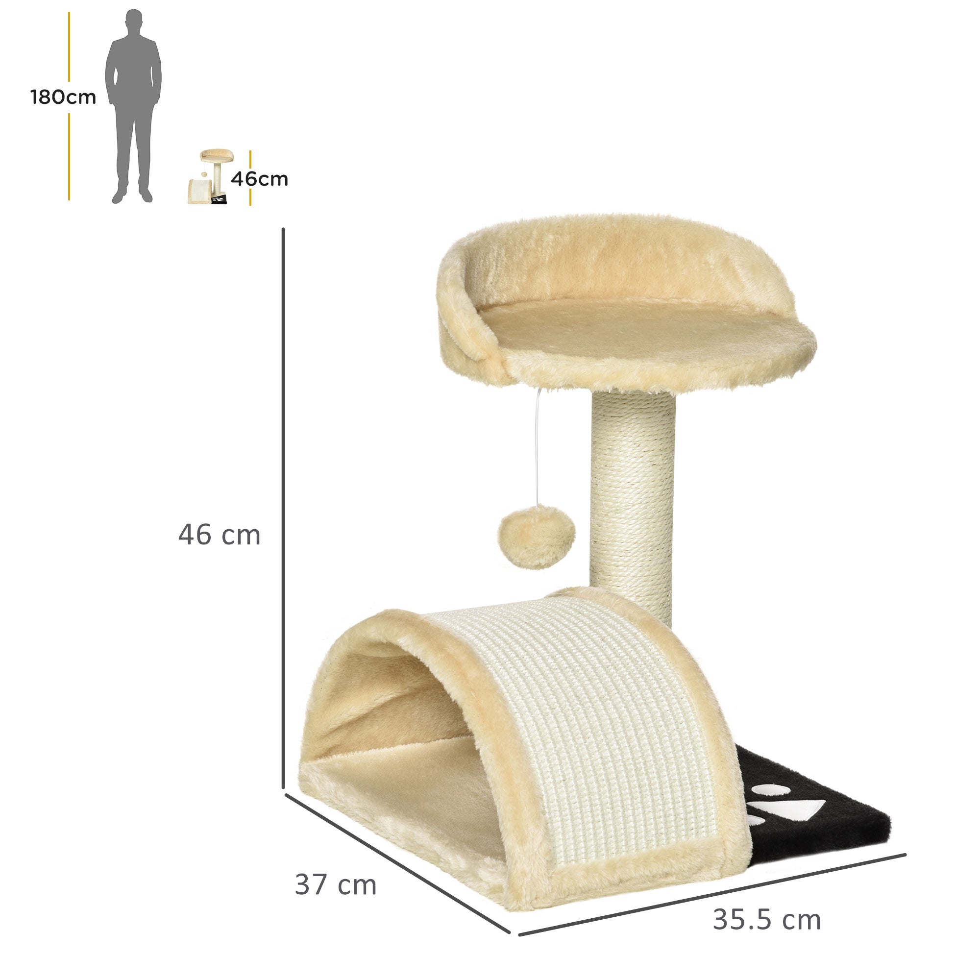 Cat Scratching Tree, Post with Activity Centre, Climber, Hanging Ball, Plush Cover, Beige