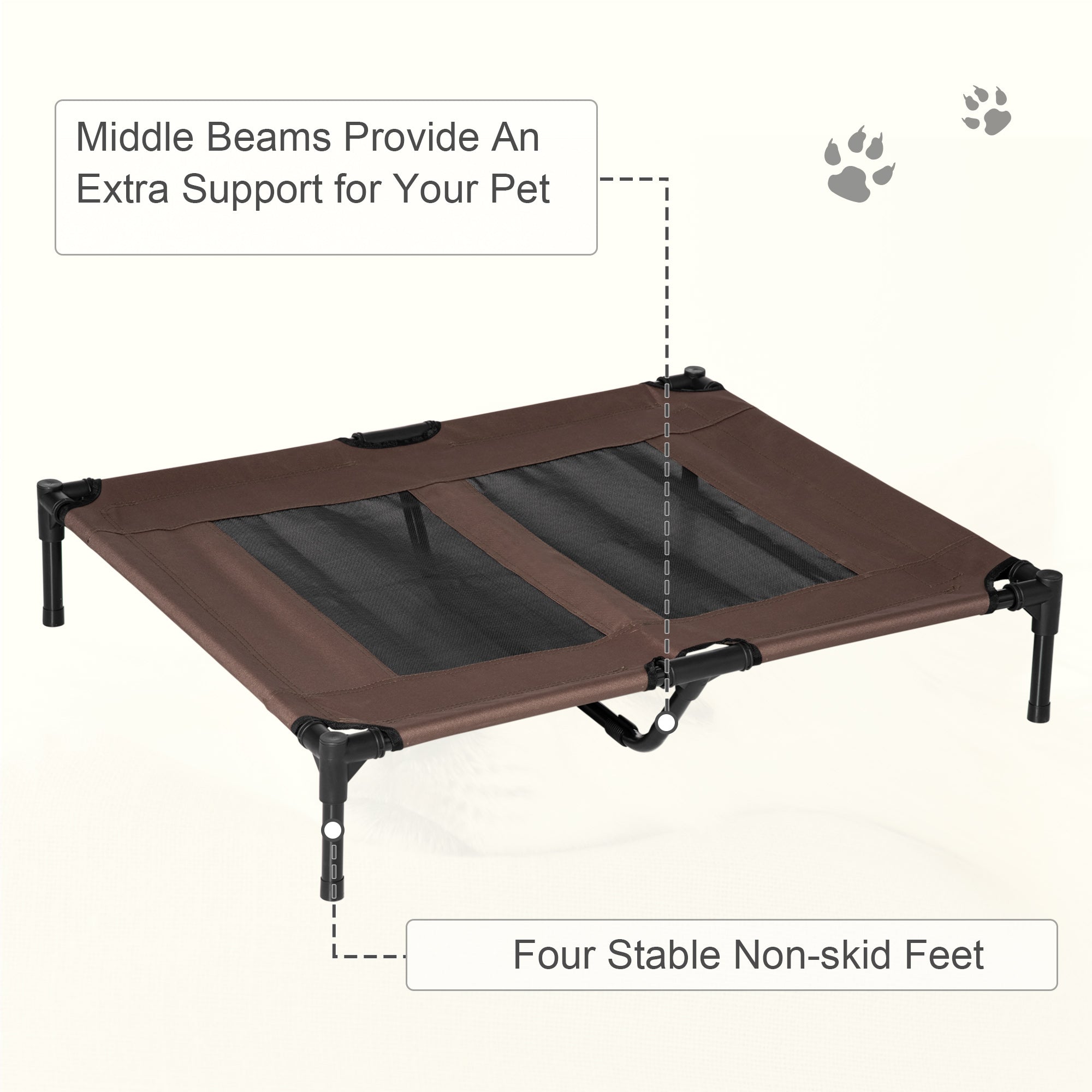 Elevated Pet Bed, Large Raised Dog & Cat Cooling Cot, Portable for Camping, Outdoor/Indoor Use, Metal Frame with Mesh, Black