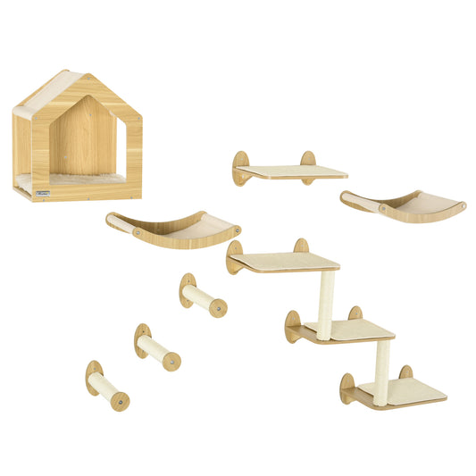 8Pcs Cat Shelves Set Wall Furniture W Condo 3 Perches Aosom UK Default Title
