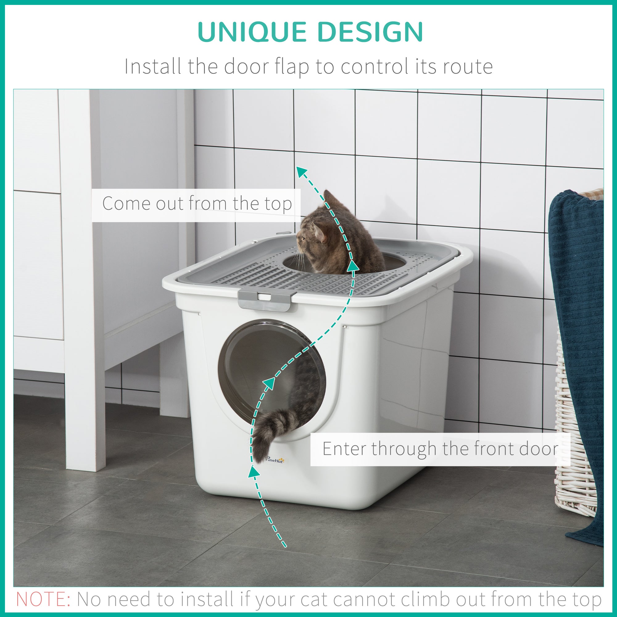 Cat Litter Box Furniture Enclosed Cat Box, Easy and Fast Cleaning, Front Entry Top Exit, White