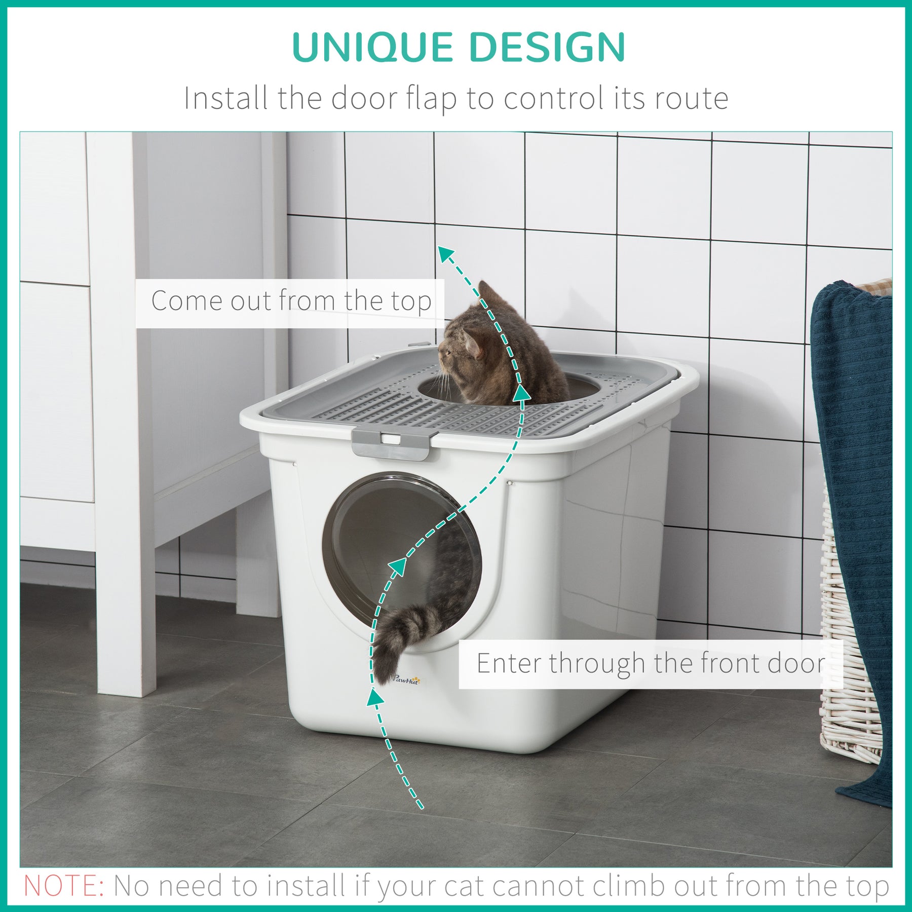 Cat Litter Box Furniture Enclosed Cat Box, Easy and Fast Cleaning, Front Entry Top Exit, White