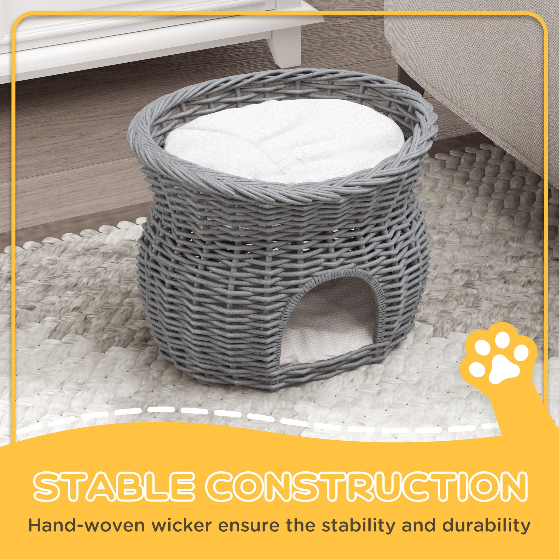 Wicker Cat House 2 Tier Elevated Pet Bed Basket Willow Aosom UK