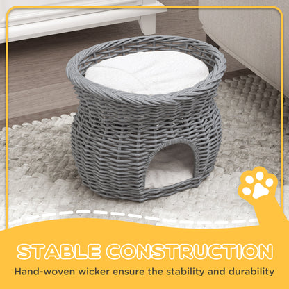 Wicker Cat House 2 Tier Elevated Pet Bed Basket Willow Aosom UK