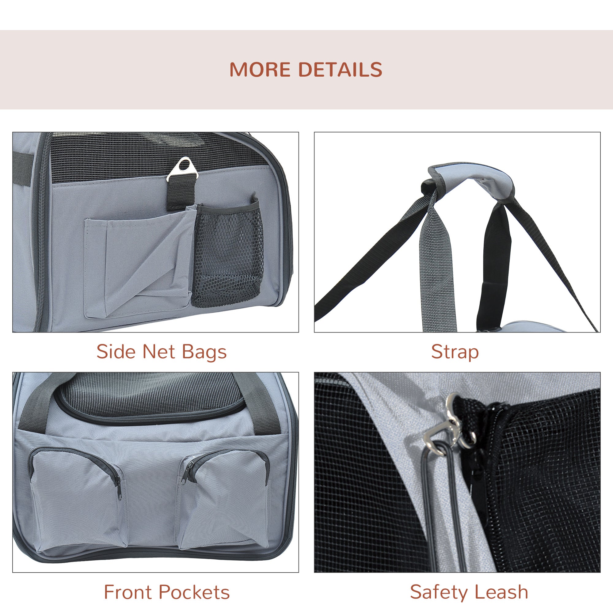 Portable Pet Carrier, Cat and Dog Travel Bag with Mesh Windows, Folding, Grey