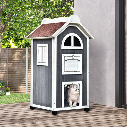 Wooden Cat House Weatherproof Pet Shelter Outdoor Condos Aosom UK