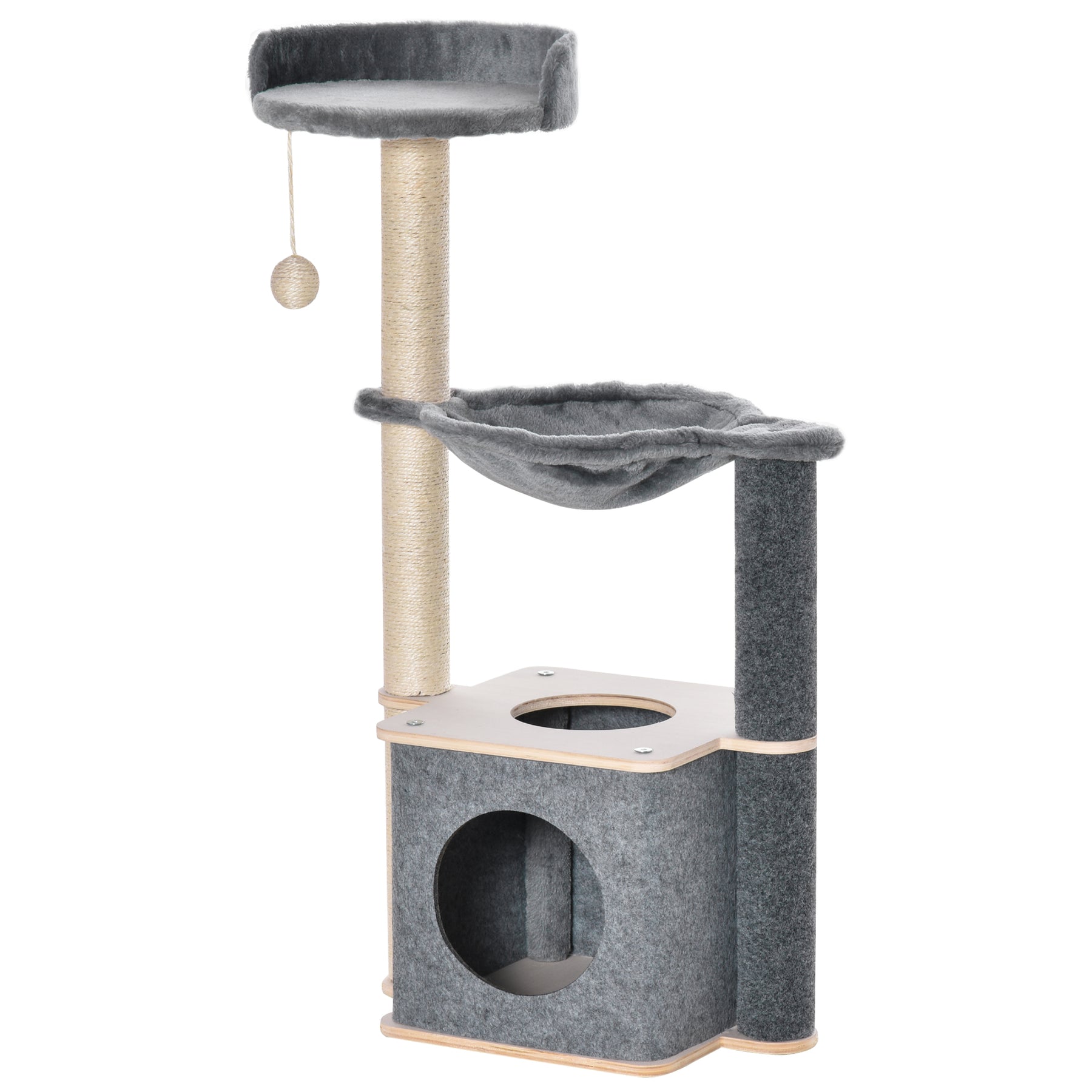 Cat Tower, 95cm Climbing Kitten Activity Centre with Sisal Scratching Posts, Perch, Spacious Condo, and Hammock, Grey