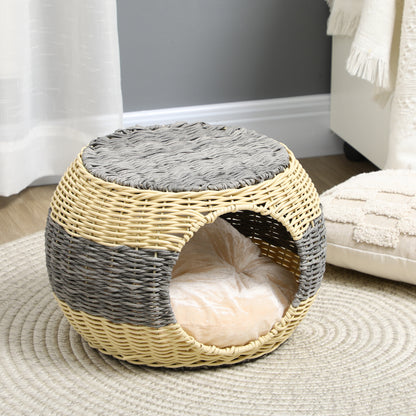 Wicker Cat Bed Rattan Raised Cosy Kitten Cave Aosom UK