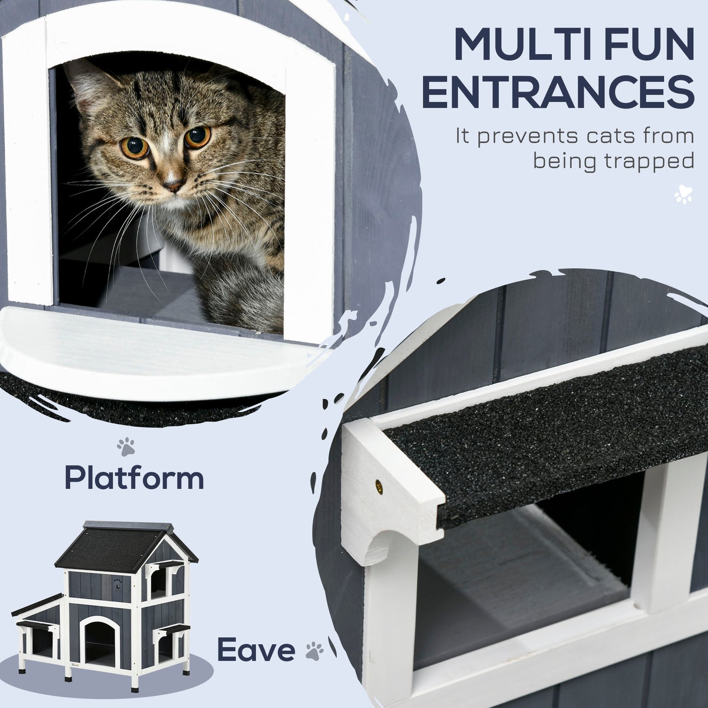 Wooden Cat House Outdoor With Flower Pot 2 Tiers Shelter Aosom UK