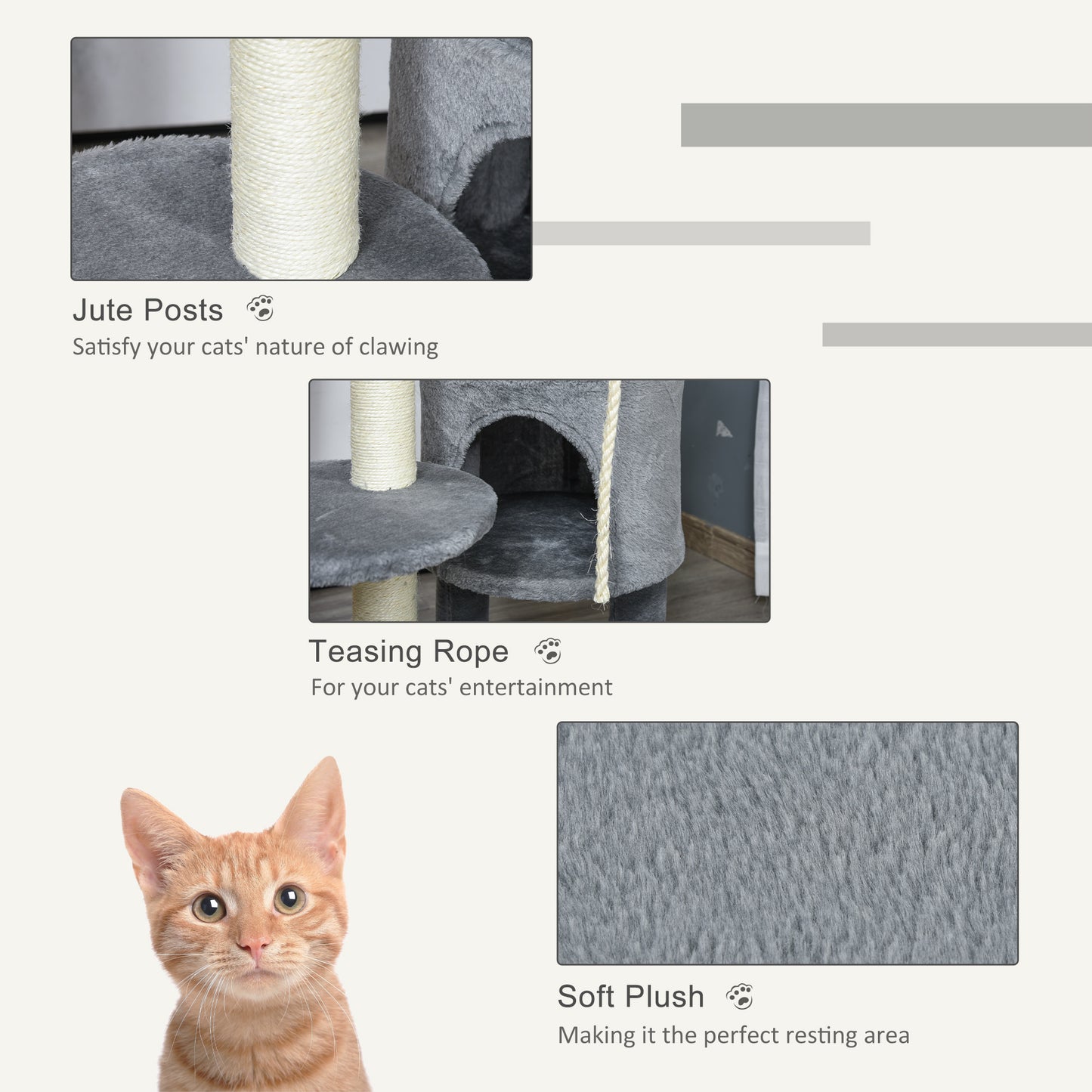 Cat Tree Tower With Jute Scratching Post Perch Hanging Ball Aosom UK