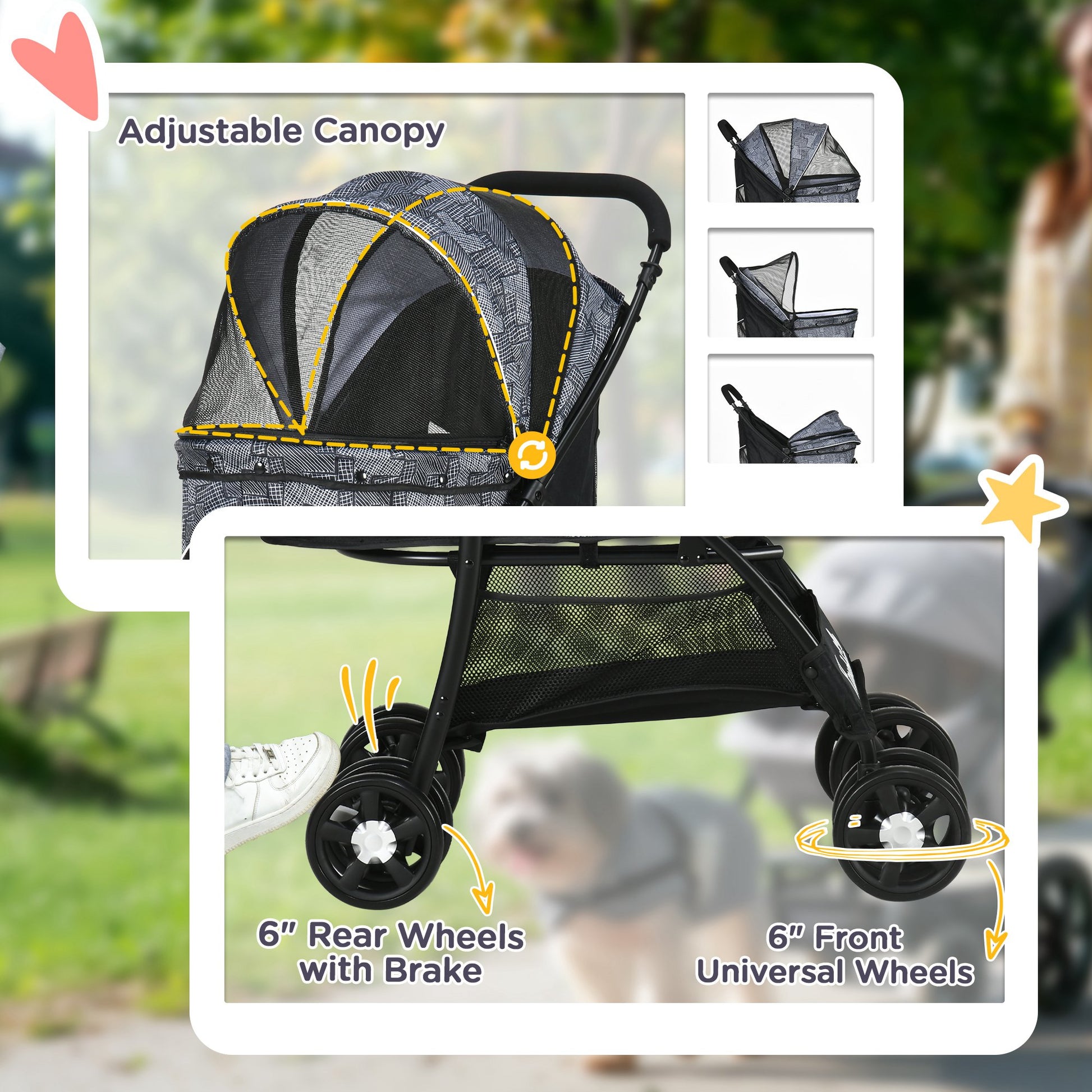 Pet Stroller Dog Pushchair Cat Travel Carriage Foldable W Aosom UK