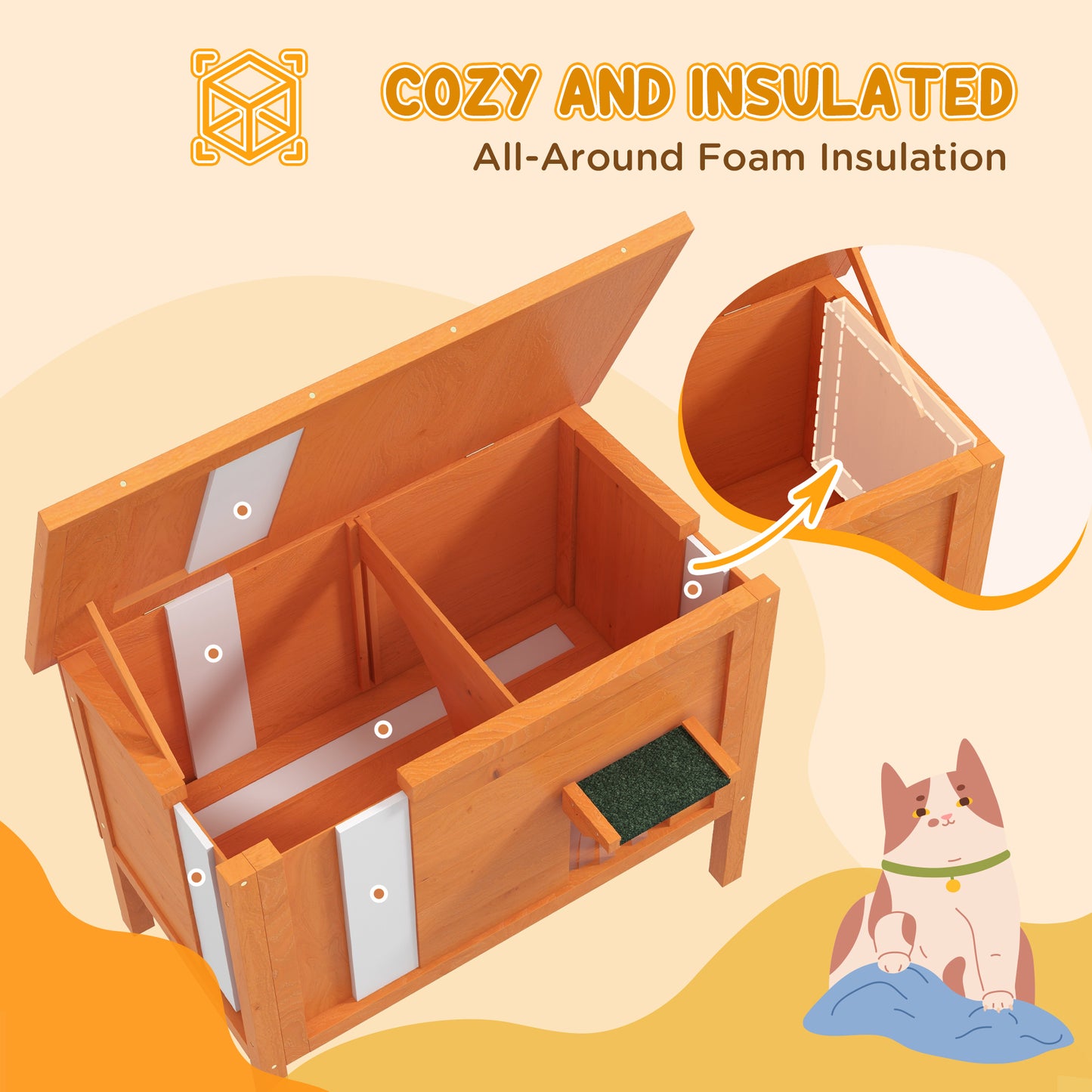 Feral Cat House Wooden Insulated With Removable Floor Water Aosom UK