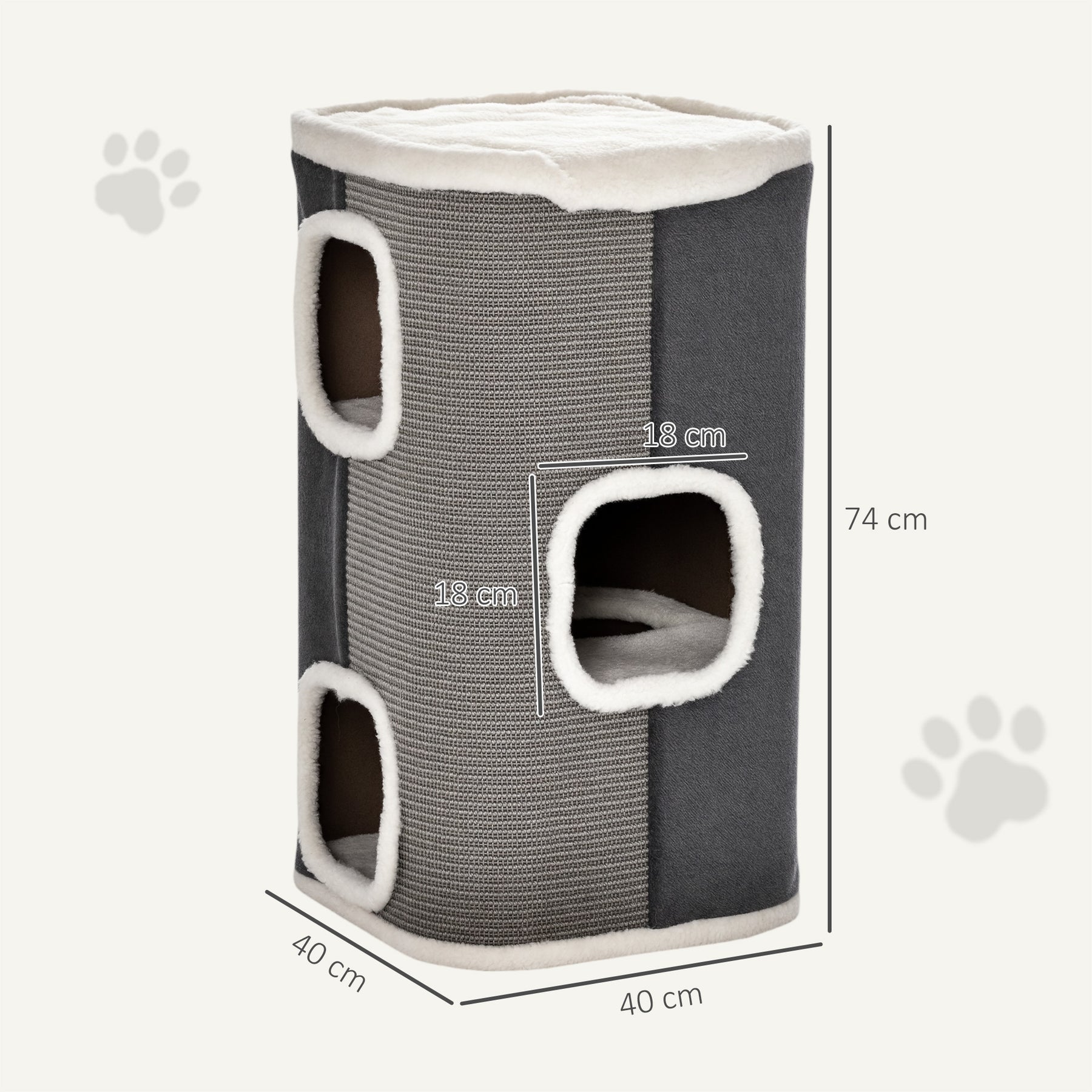 Cat Barrel Kitten Tree Tower Sisal Scratching Pet Furniture Climbing Frame Cozy Platform Soft Plush & Lamb Fleece Grey