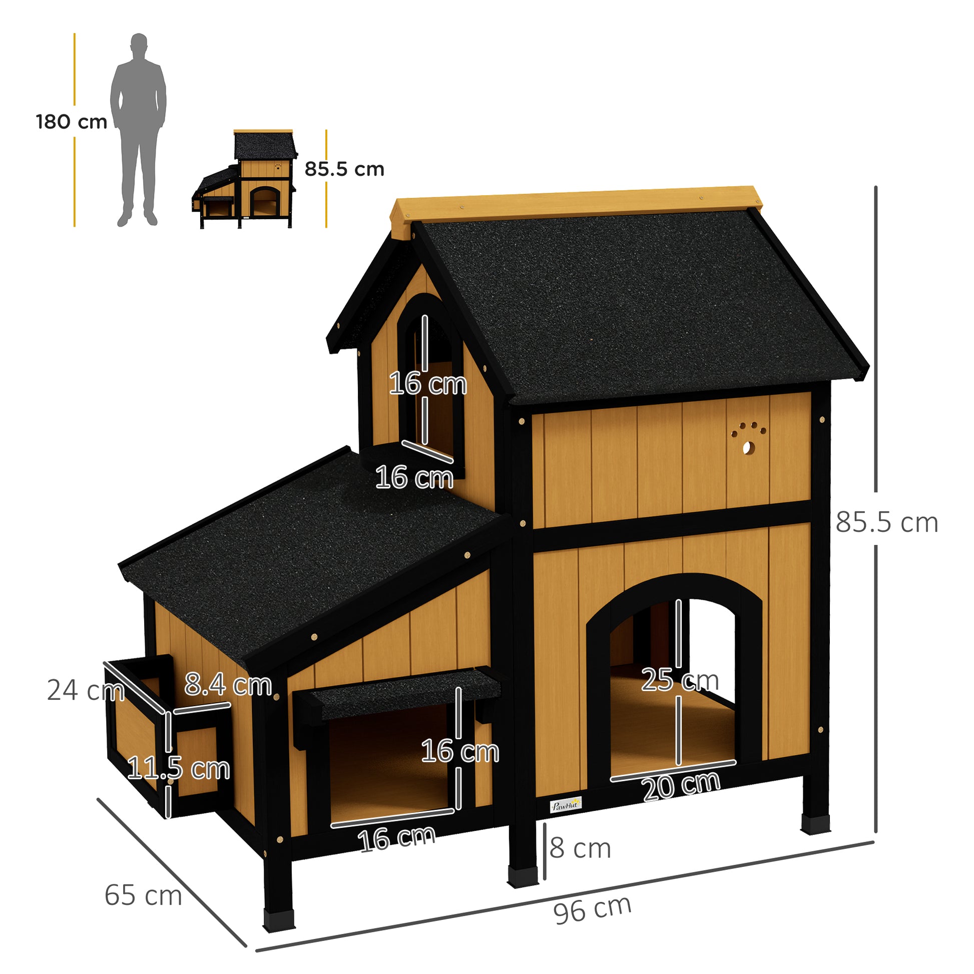 Wooden Cat House With Flower Pot Windows Multiple Entrances Aosom UK