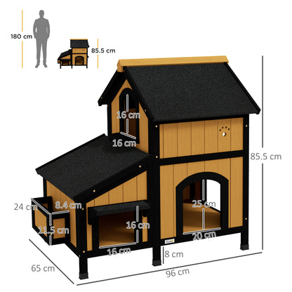 Wooden Cat House With Flower Pot Windows Multiple Entrances Aosom UK