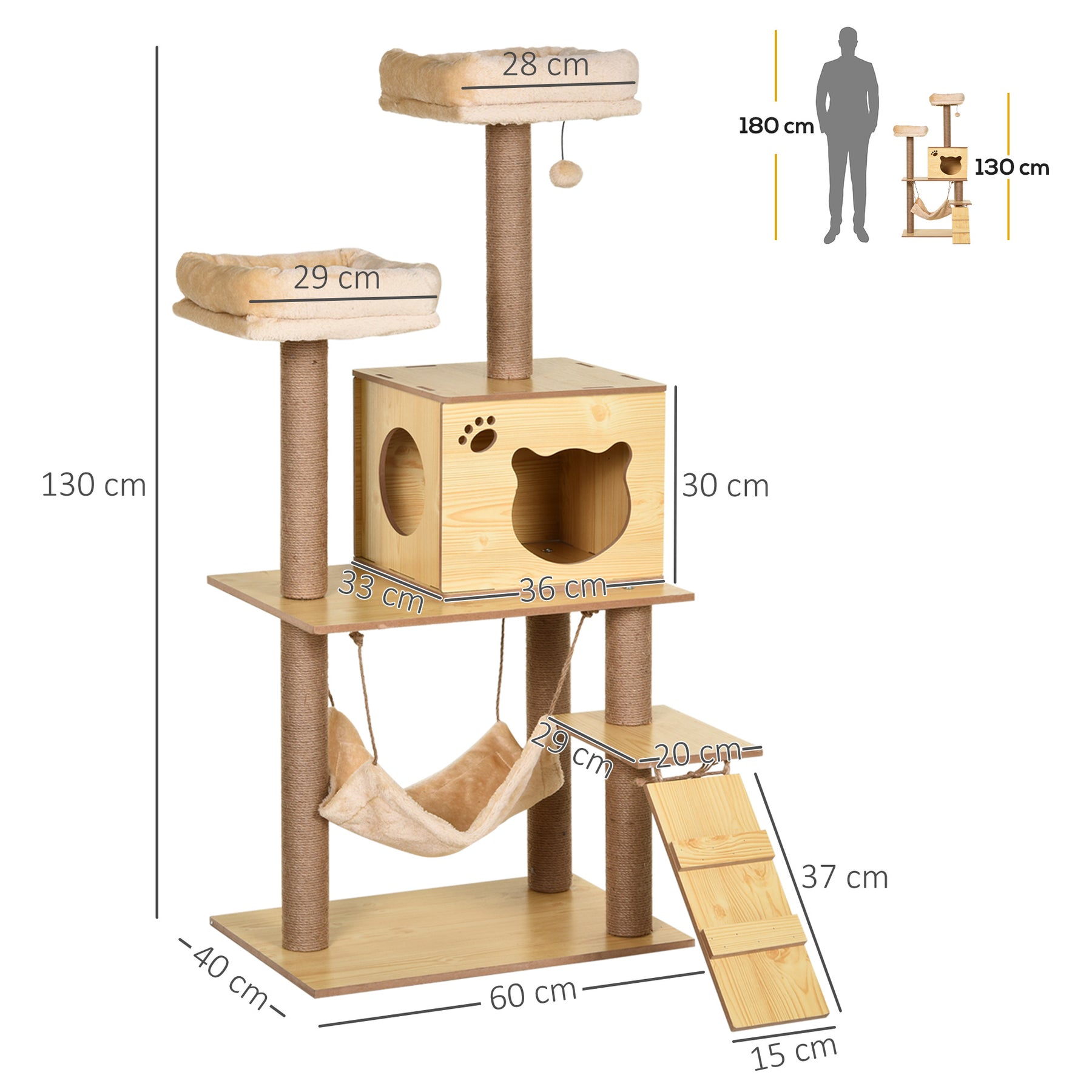 Cat Tree for Indoor, Multi-Level Plush Cat Climbing Tower w/ Scratching Posts, Cat Condo for Large Cat, Yellow
