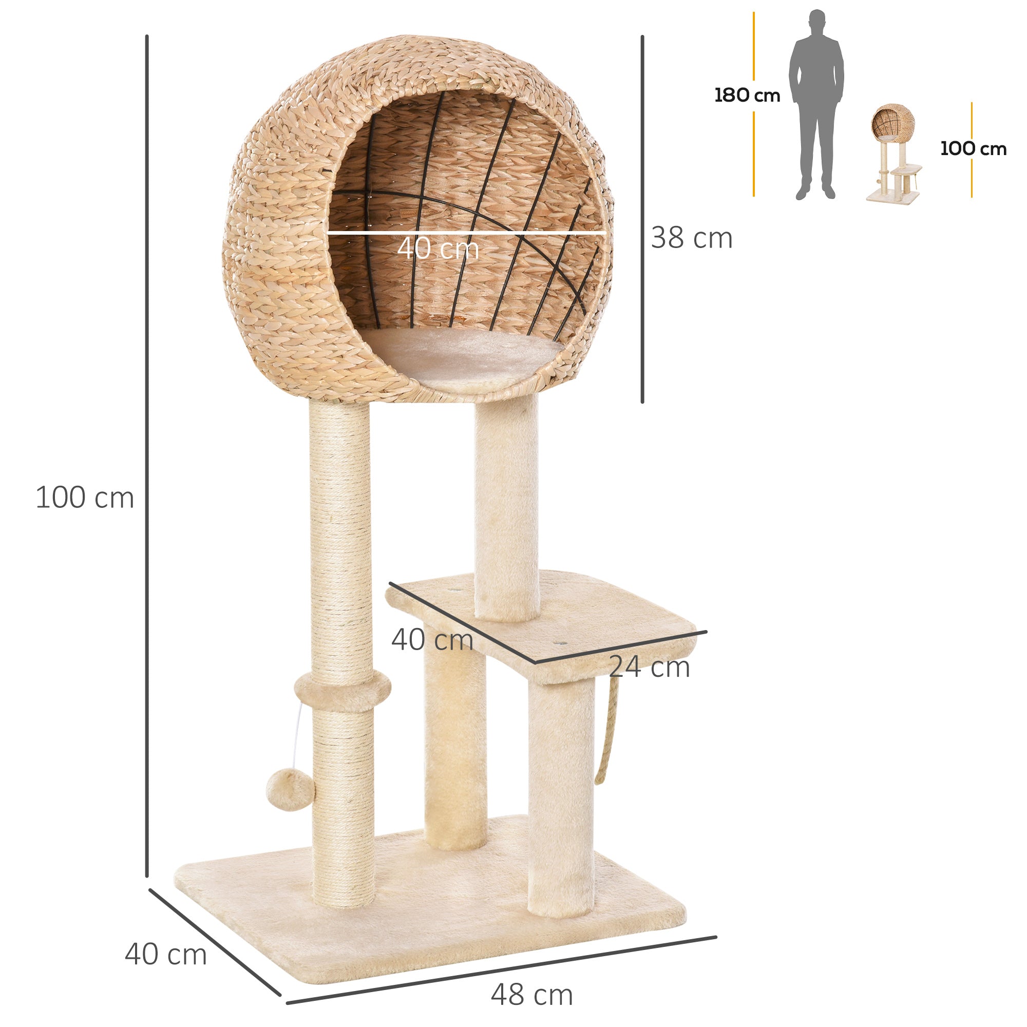 Cat tree Cat Tower Climbing Activity Center with Sisal Scratching Post Condo Perch Hanging Balls Teasing Rope Toy Cushion