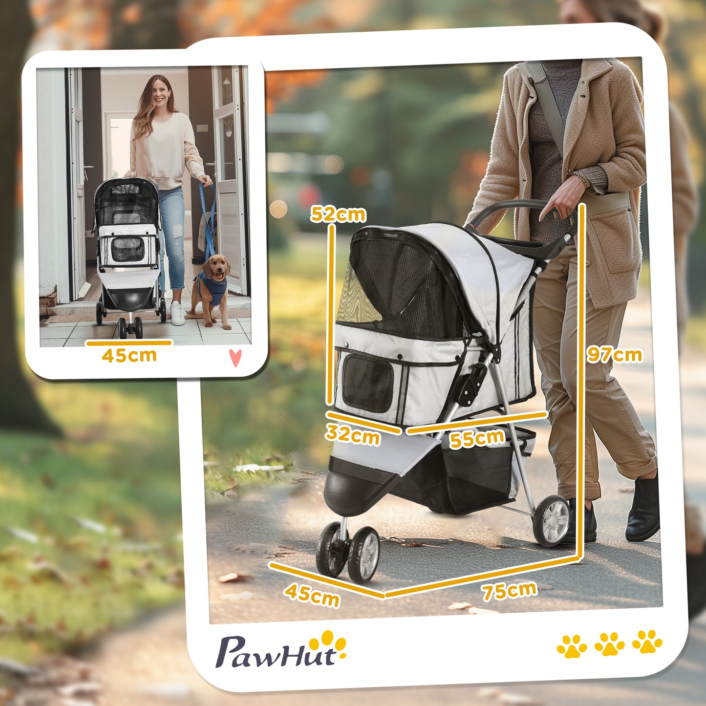 Dog Stroller Pet Travel Cat Pushchair Trolley Puppy Jogger Aosom UK