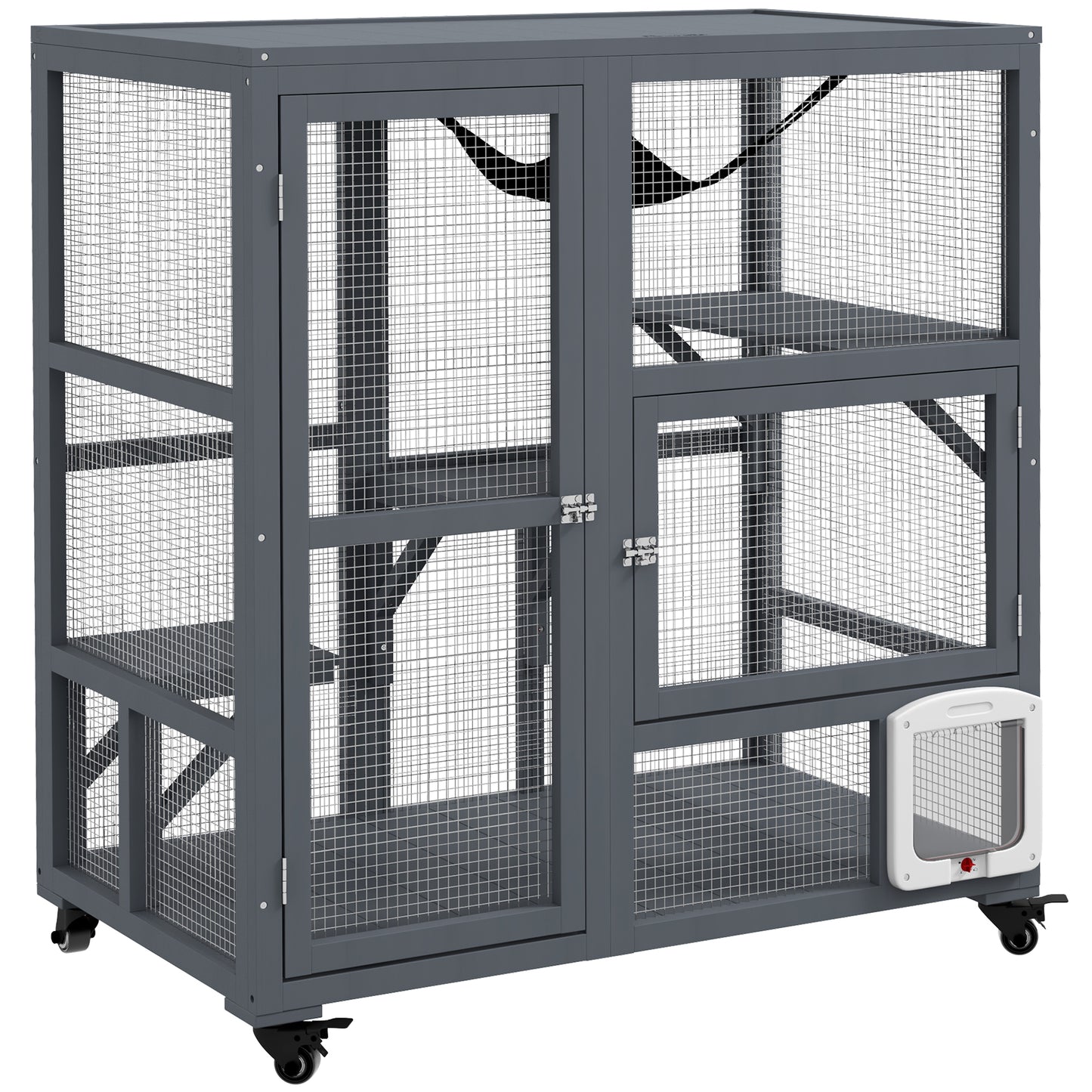 Cat Cage House Catio Outdoor Enclosure On Wheels Weather Aosom UK Default Title