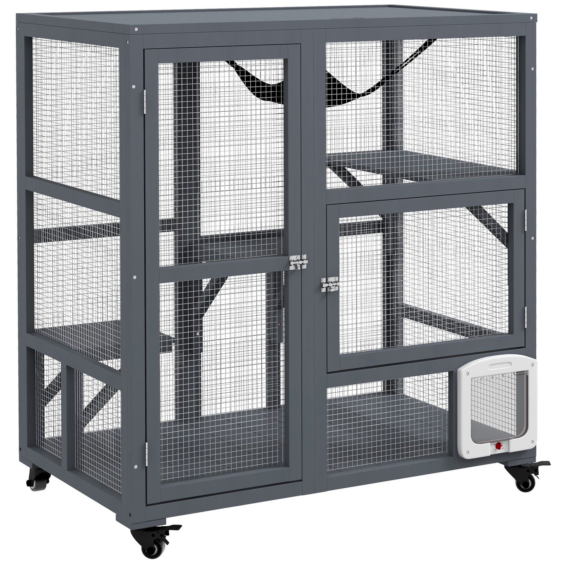 Cat Cage House Catio Outdoor Enclosure On Wheels Weather Aosom UK Default Title