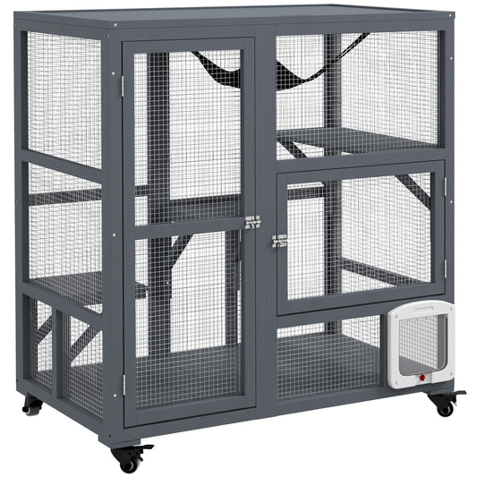 Cat Cage House Catio Outdoor Enclosure On Wheels Weather Aosom UK Default Title