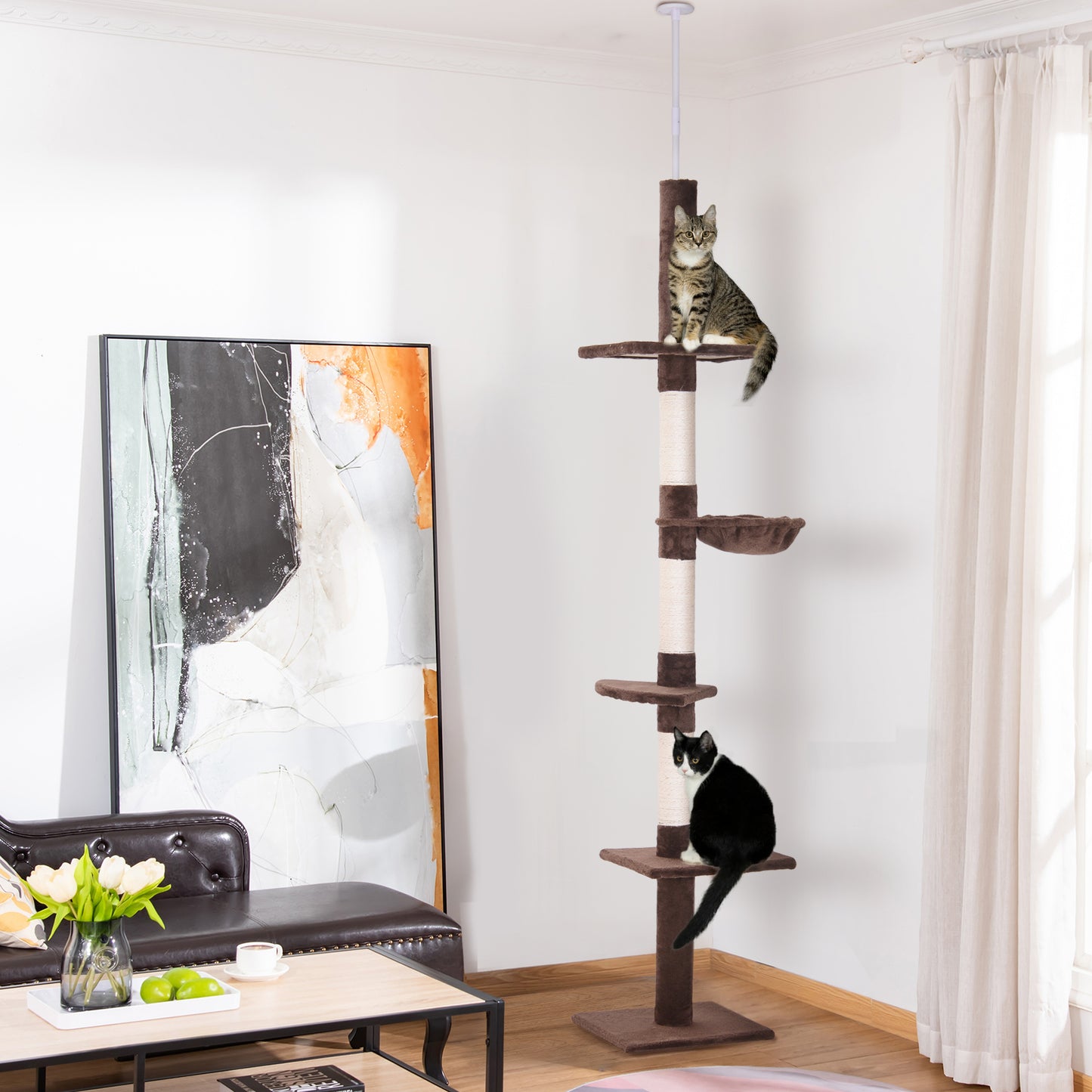 Cat Climbing Tree 5 Tier Floor To Ceiling Adjustable