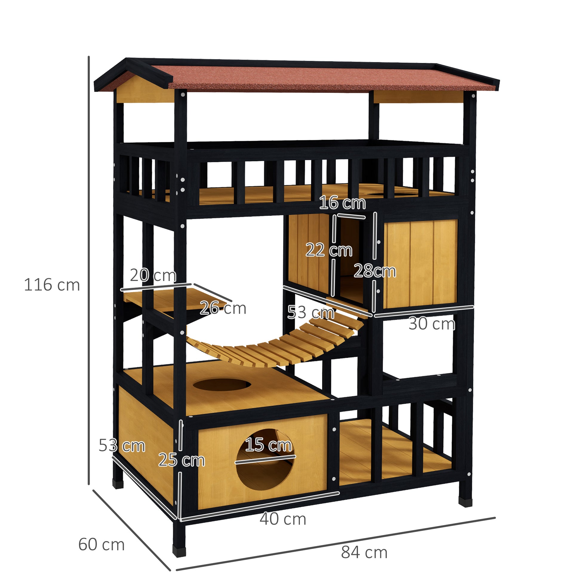 Outdoor Cat Shelter Four Tier Wooden Feral House Aosom UK