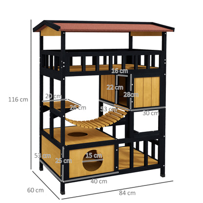 Outdoor Cat Shelter Four Tier Wooden Feral House Aosom UK