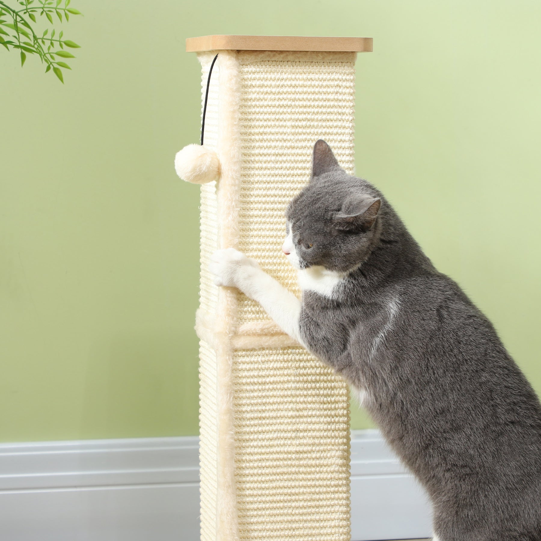 3 in 1 Cat Scratching Post, 67cm Cat Scratcher w/ Track Ball Toy, Oak