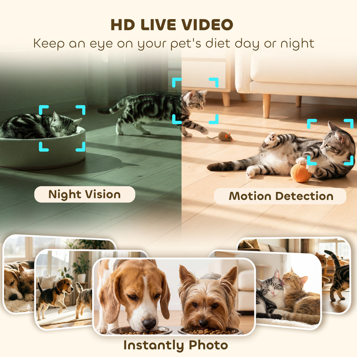 PawHut Automatic Cat Feeder for 2 Cats with HD Camera, 4G & 5G WiFi Pet Food Dispenser 6L APP Control PawHut