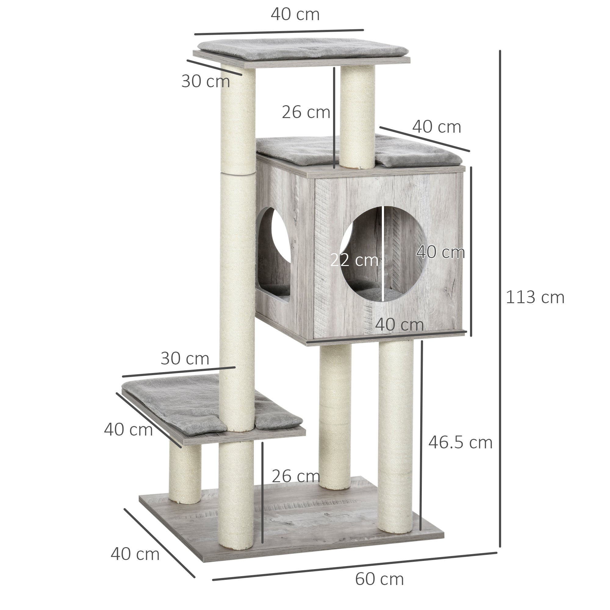 Multi-Level Cat Tree Tower Activity Center Climbing Stand Kitten House Furniture with Scratching Posts Condo Perch Plush Cushion Grey