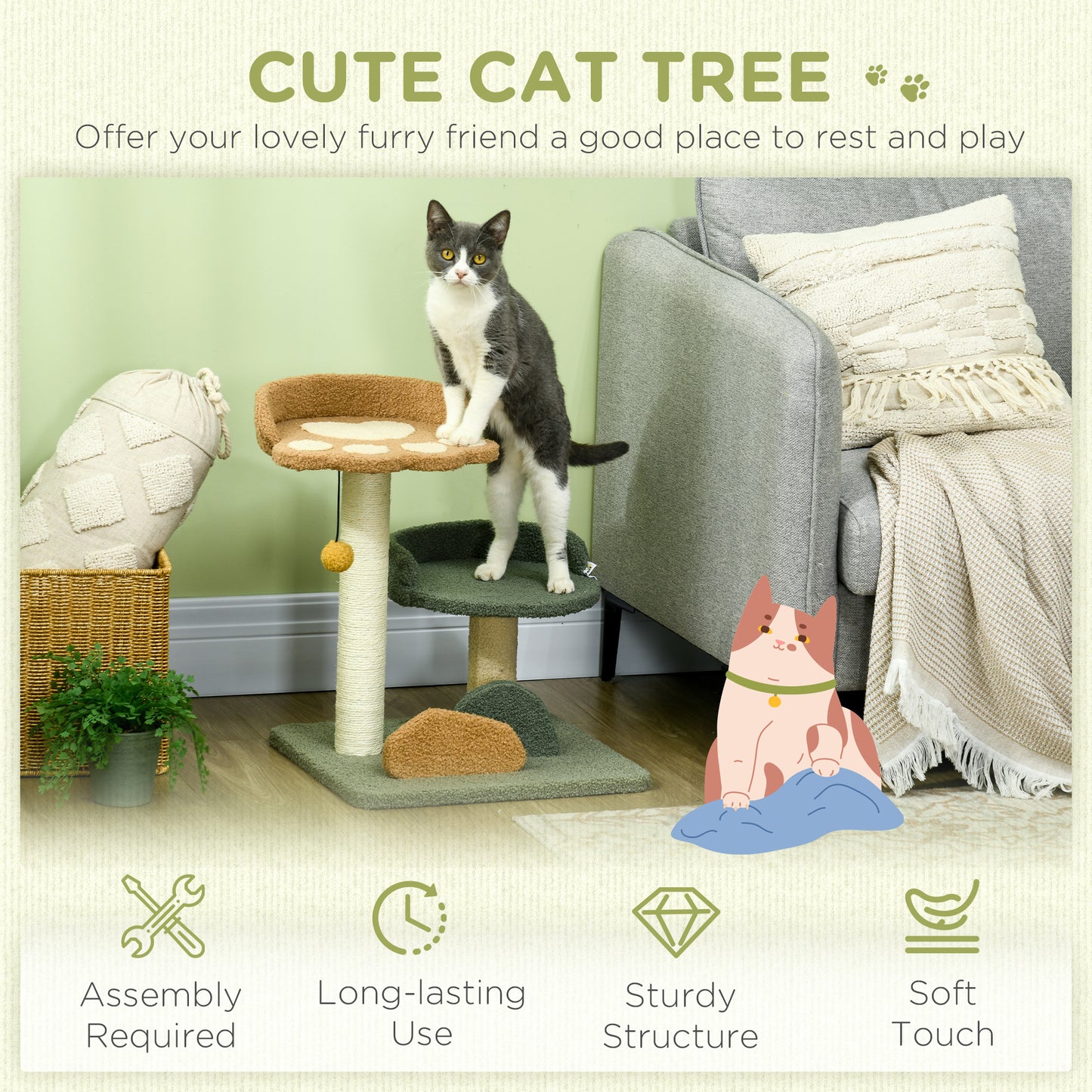Compact Cat Tree Scratching Posts Dual Beds Play Ball Aosom UK