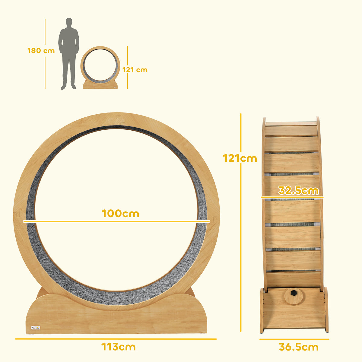 PawHut 39.4" Wooden Cat Running Wheel with Brake, Natural PawHut