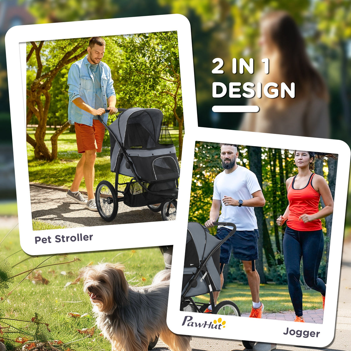 PawHut Foldable Pet stroller, Dog Buggy with Three Wheels, for Small/Medium Dogs, Grey PawHut