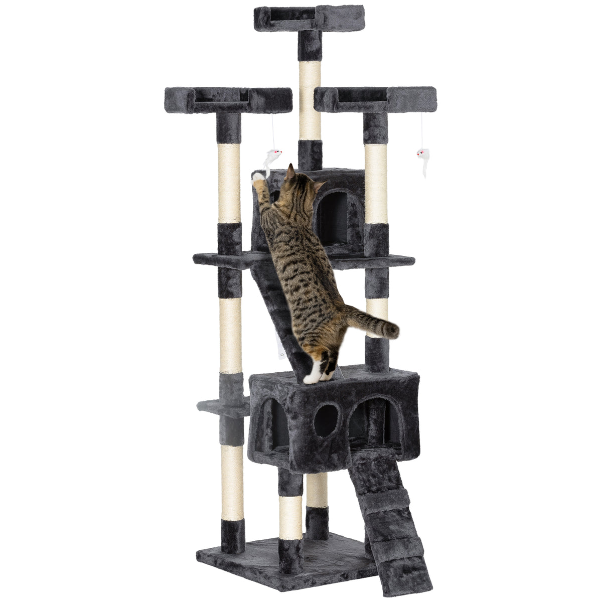 PawHut Tall Cat Tree with 2 Houses, 3 Perches & Scratching Posts Cat Tree PawHut Default Title
