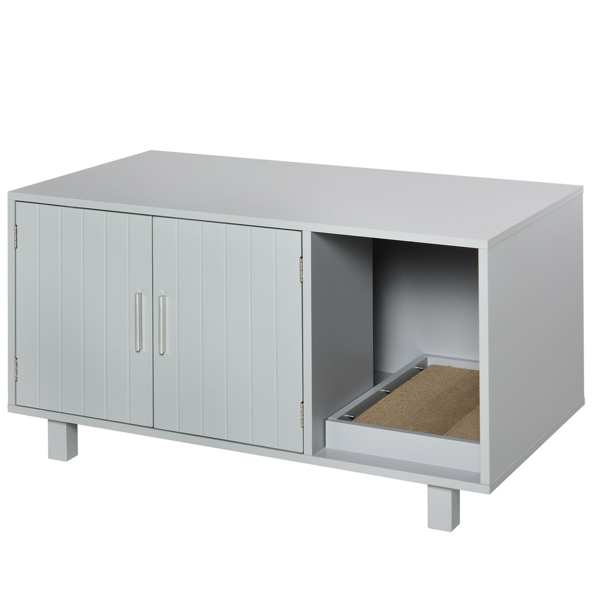 PawHut Wooden Cat Litter Box Enclosure & House with Nightstand/End Table Design, Scratcher, & Magnetic Doors, Grey PawHut Default Title