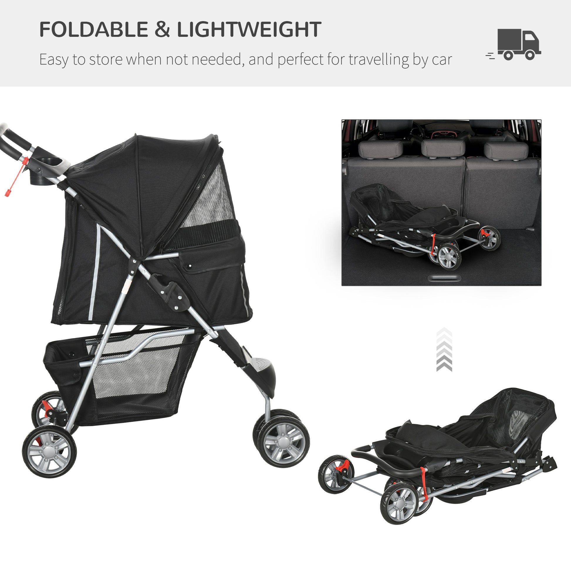 Pet Travel Stroller With Rain Cover 3 Wheels Foldable Cat Aosom UK