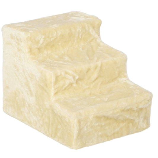 PawHut Three-Step Dog Stairs, with Washable Plush Cover, for High Bed Sofa, Dog Stairs for Small Dog and Cat - Beige PawHut Default Title