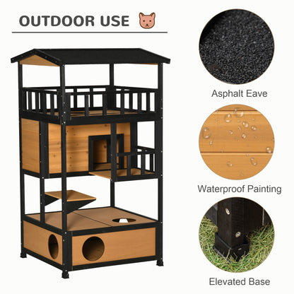 Wooden Cat House 3 Tier For Winter Kitten Shelter Lodge W Aosom UK
