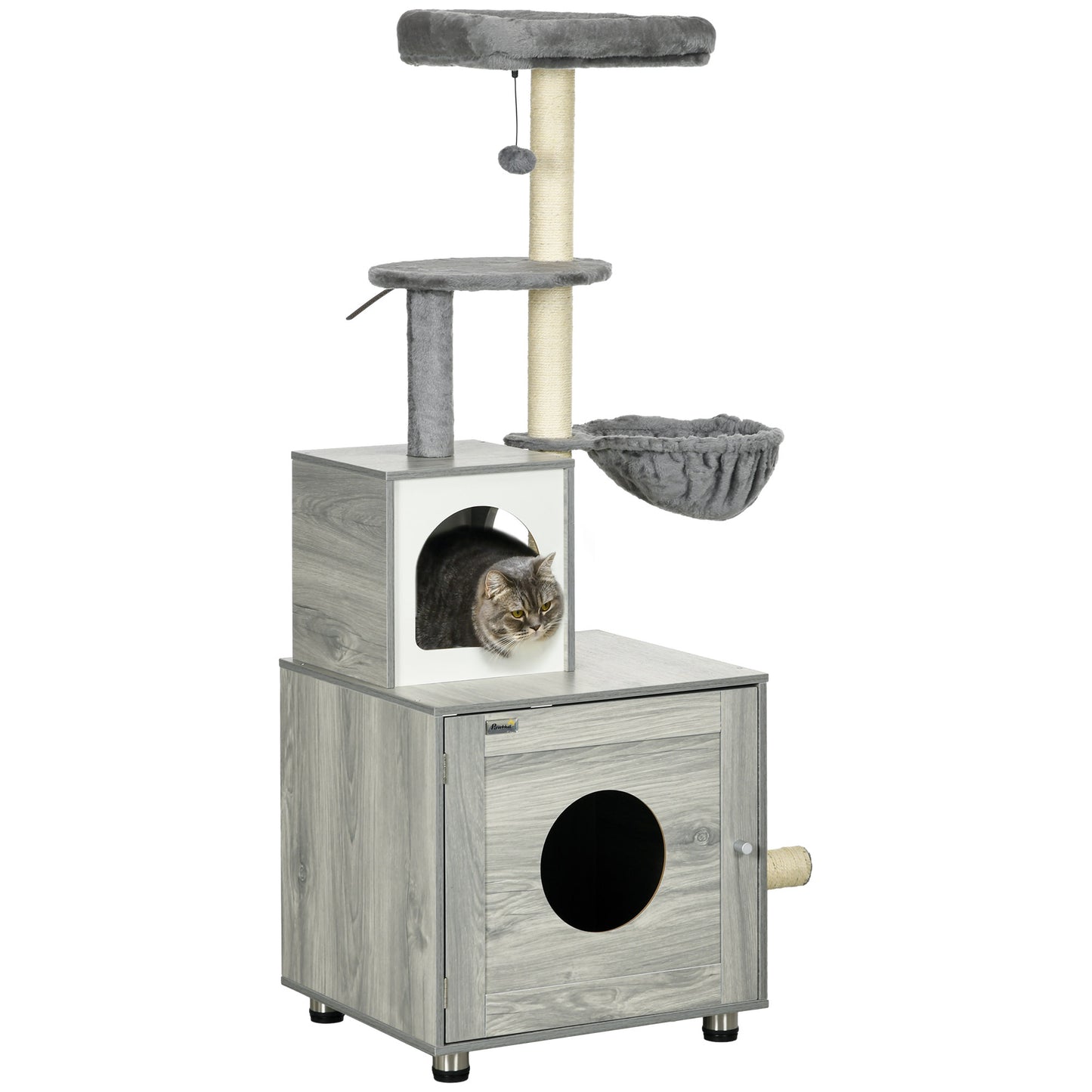Enclosed Cat Litter Box With House Bed Scratching Posts Aosom UK Default Title
