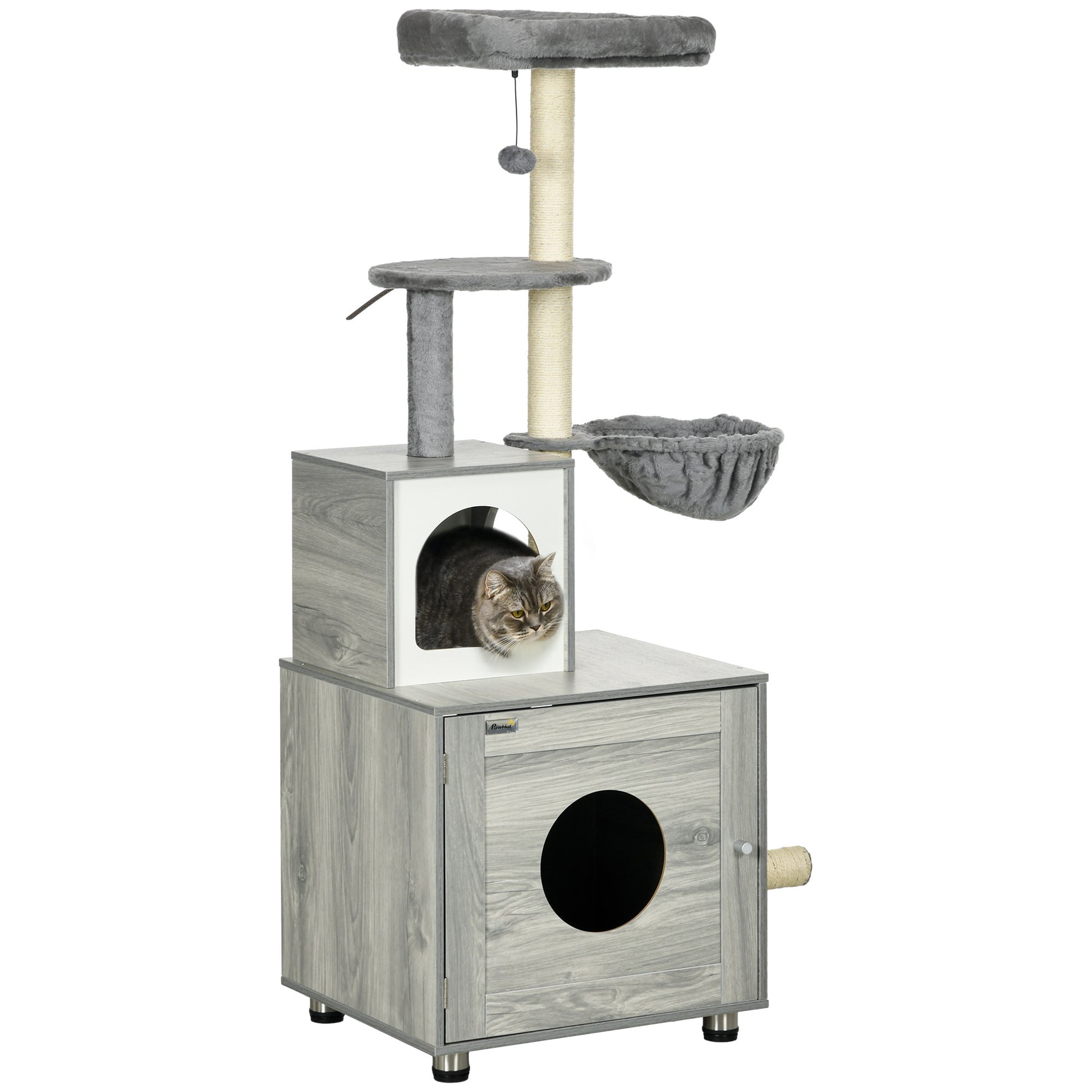 Enclosed Cat Litter Box With House Bed Scratching Posts Aosom UK Default Title
