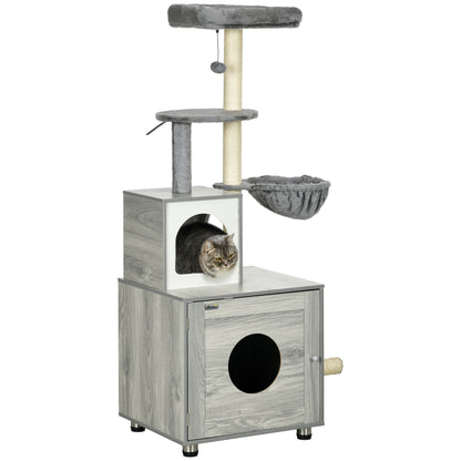 Enclosed Cat Litter Box With House Bed Scratching Posts Aosom UK Default Title