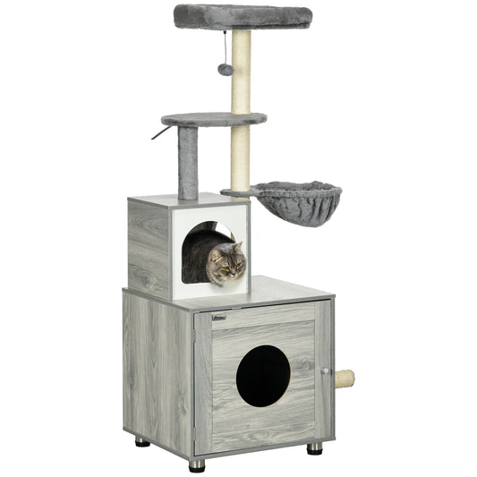 Enclosed Cat Litter Box With House Bed Scratching Posts Aosom UK Default Title