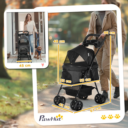 Pet Stroller Foldable Cat Dog Pushchair Travel Carriage Aosom UK