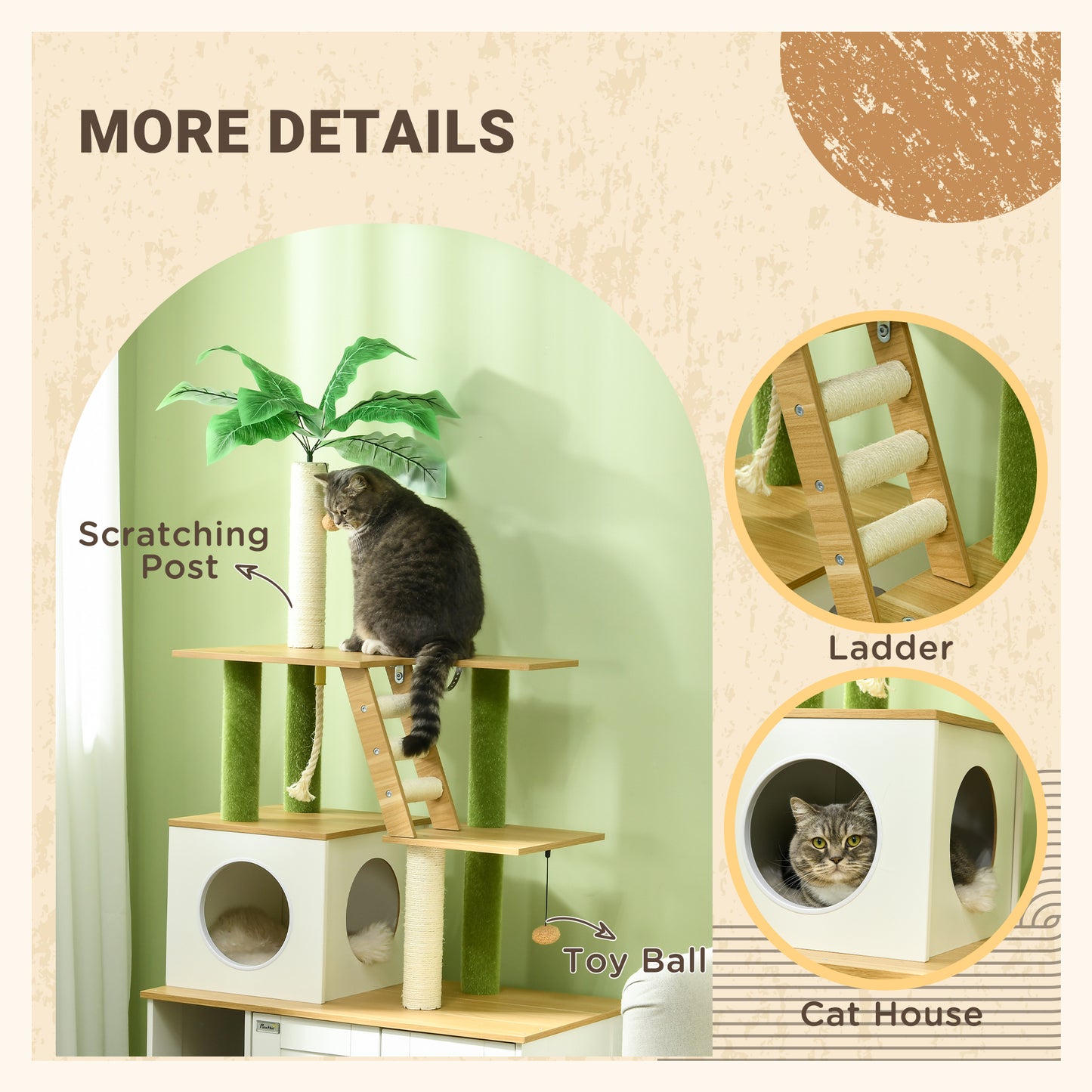 Cat Tree W Hidden Litter Box Enclosure 2 In 1 Green Leaf Aosom UK