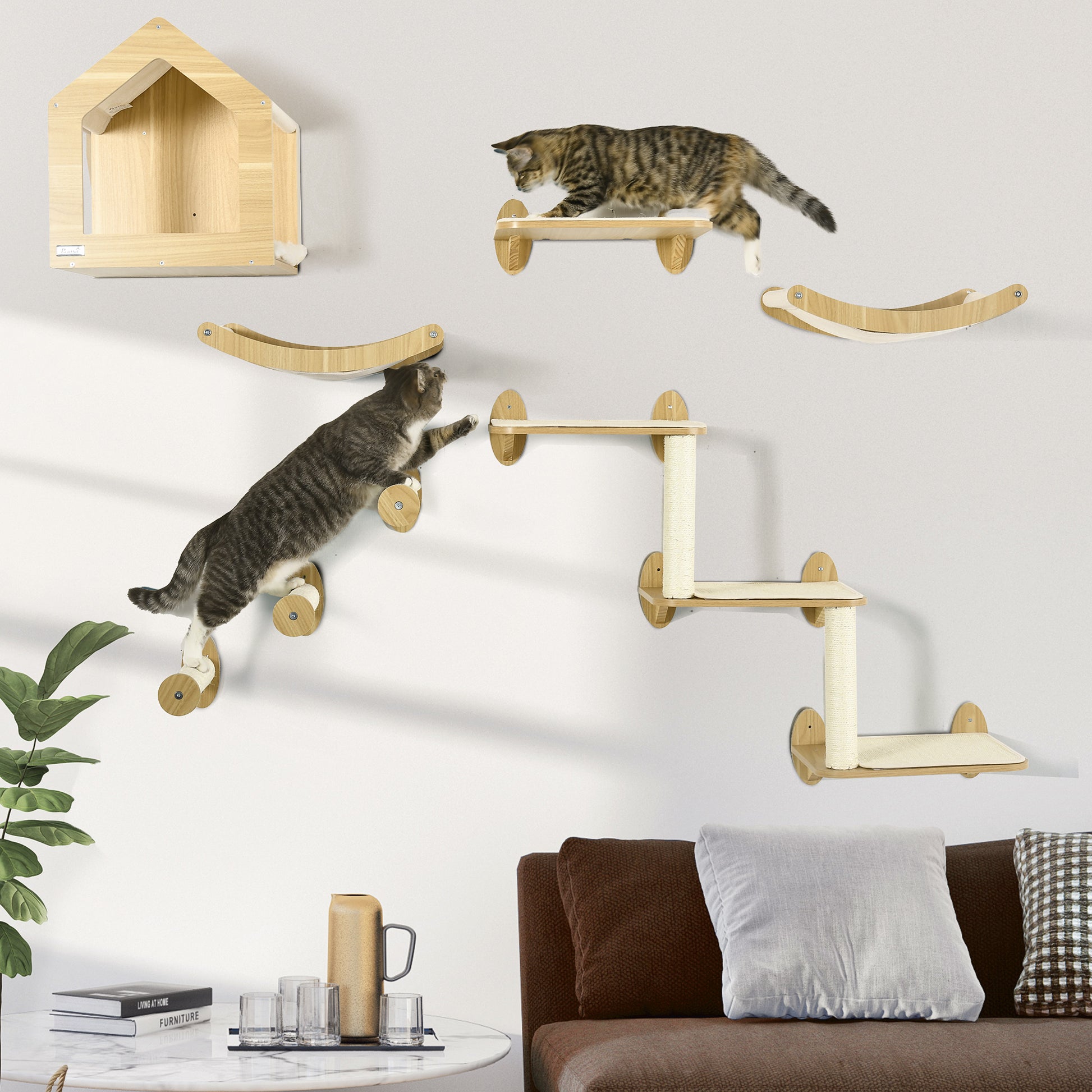 8Pcs Cat Shelves Set Wall Furniture W Condo 3 Perches Aosom UK