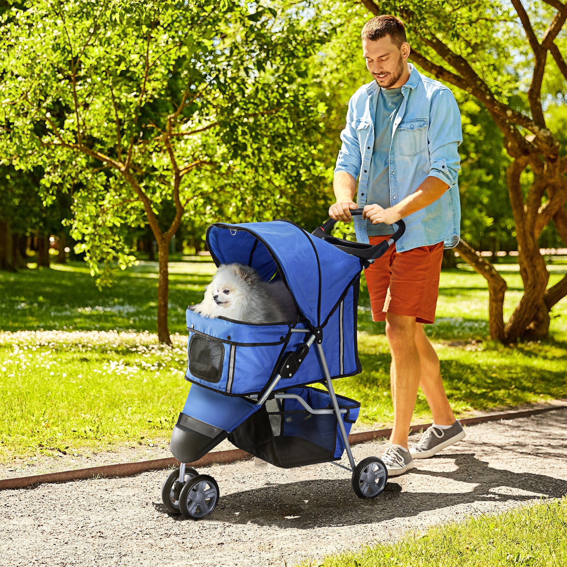 Dog Pram Cat Stroller With Cup Holder Bottom Storage Pocket Aosom UK