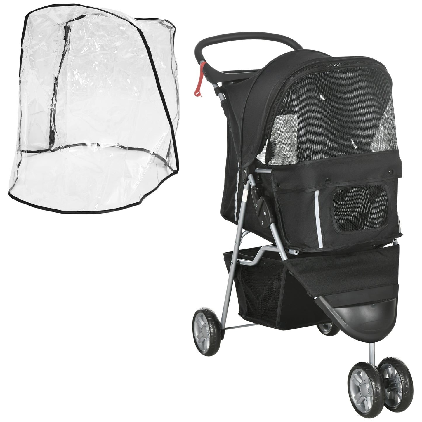 Pet Travel Stroller With Rain Cover 3 Wheels Foldable Cat Aosom UK Default Title