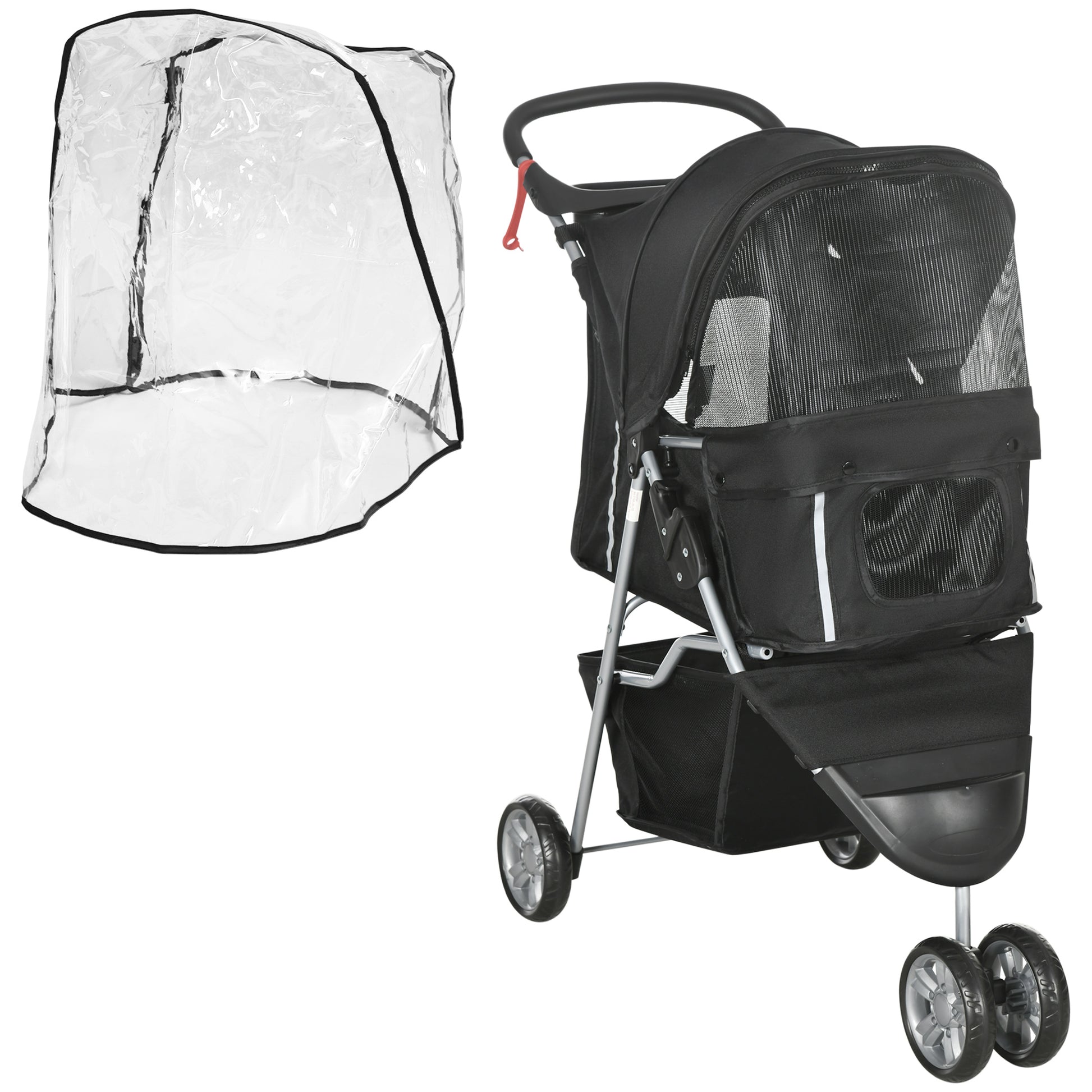 Pet Travel Stroller With Rain Cover 3 Wheels Foldable Cat Aosom UK Default Title